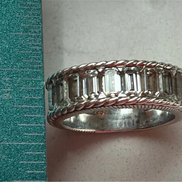 Judith Ripka Sterling Silver CZ Baguette Half Eternity Band Ring - Picture 9 of 13